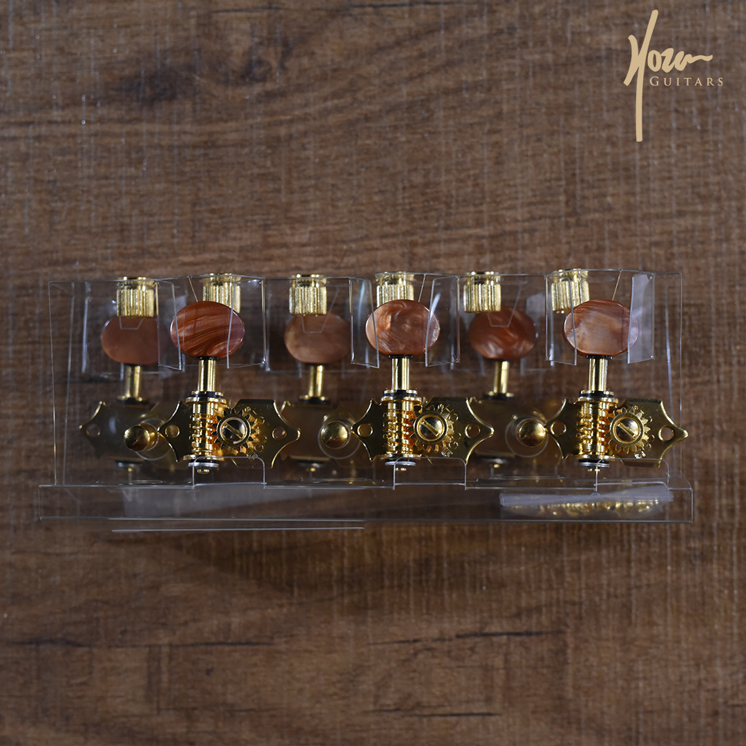 Gotoh Gold Slotted Headstock Tuners with Brown Knobs