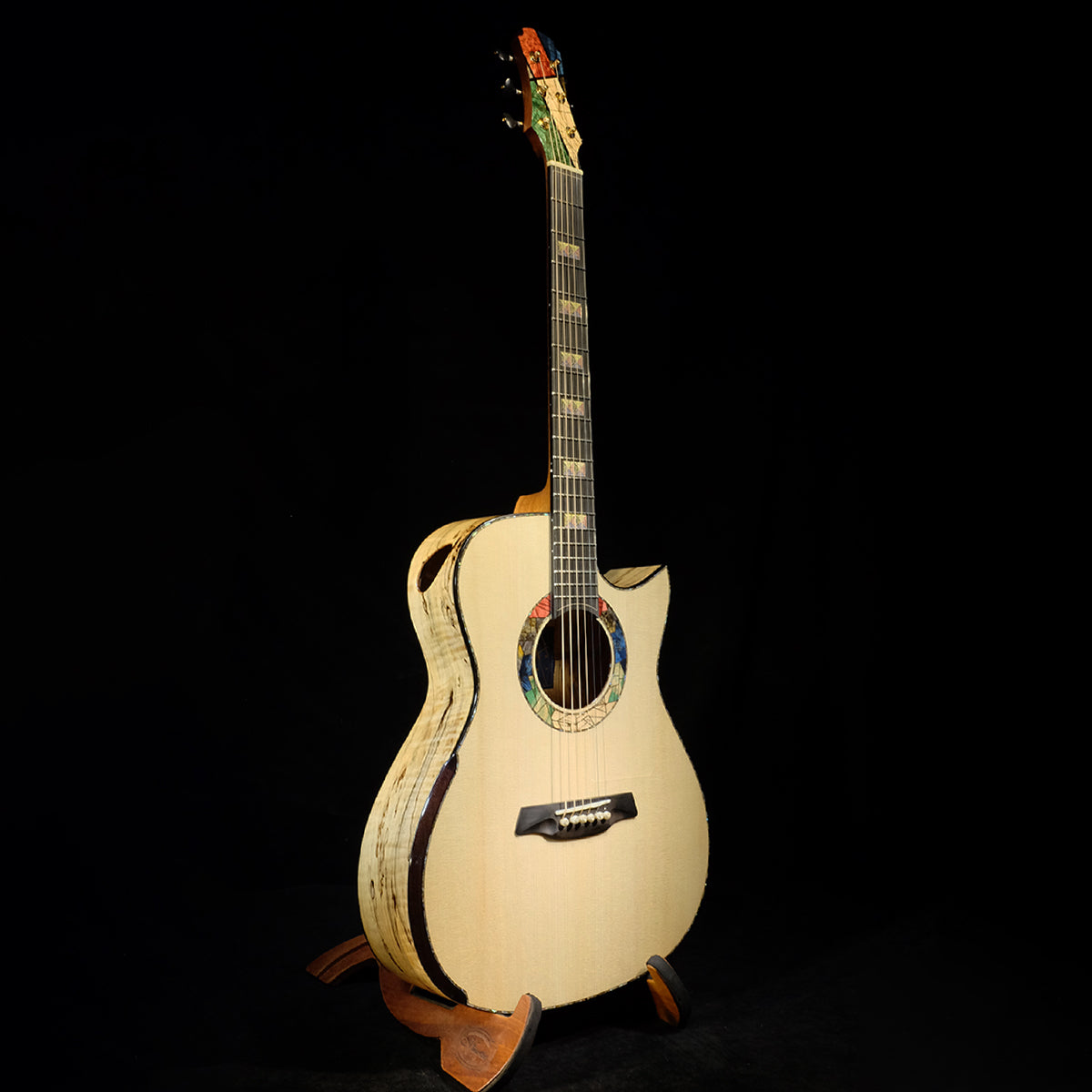 Blue Label | Deep OM Swiss Moon Flamed Spalted Maple #143