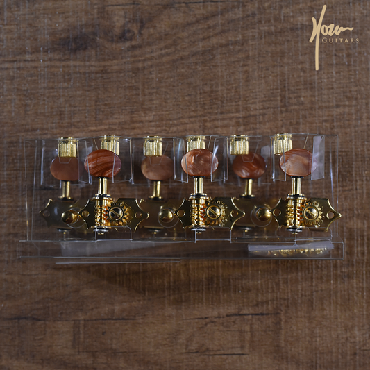 Gotoh Gold Slotted Headstock Tuners with Brown Knobs