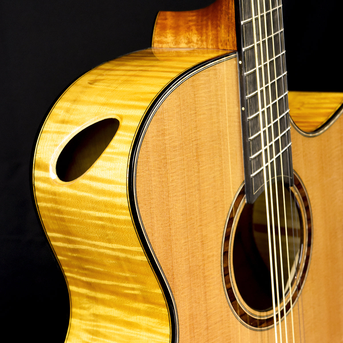 Black Label | MJ Red Cedar Flamed Maple Baritone Fan Fret